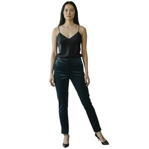 NEW THEORY Side Slit Stretch Velvet Ankle Pant Deep Teal CL Straight Jean Size 2
